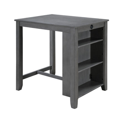 Benjara Ham 36 Inch Counter Height Small Dining Table with Shelves, USB Port, Gray
