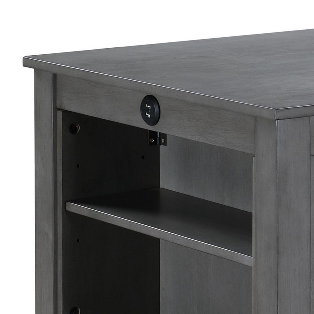 Benjara Ham 36 Inch Counter Height Small Dining Table with Shelves, USB Port, Gray