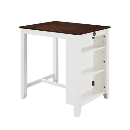 Benjara Ham 36 Inch Counter Height Small Dining Table with Shelves, USB Port, White