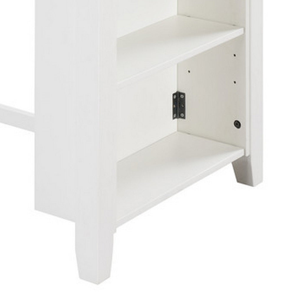 Benjara Ham 36 Inch Counter Height Small Dining Table with Shelves, USB Port, White