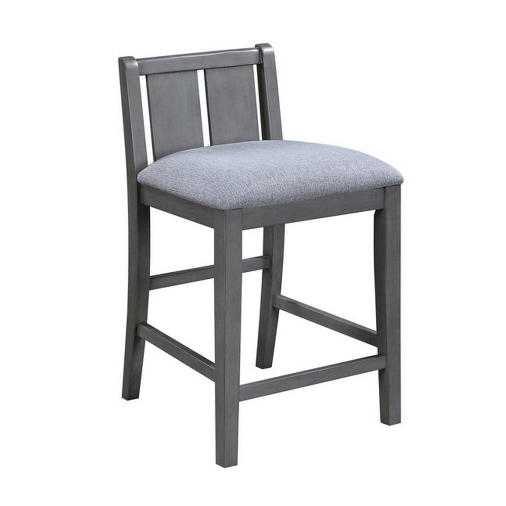 Benjara Ham 25 Inch Counter Height Chair Set of 2, Gray Upholstery, Solid Wood