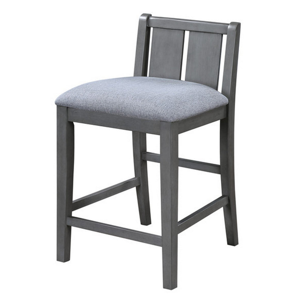 Benjara Ham 25 Inch Counter Height Chair Set of 2, Gray Upholstery, Solid Wood