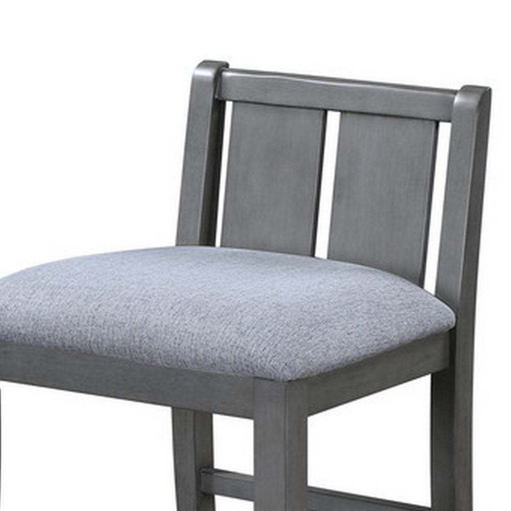 Benjara Ham 25 Inch Counter Height Chair Set of 2, Gray Upholstery, Solid Wood