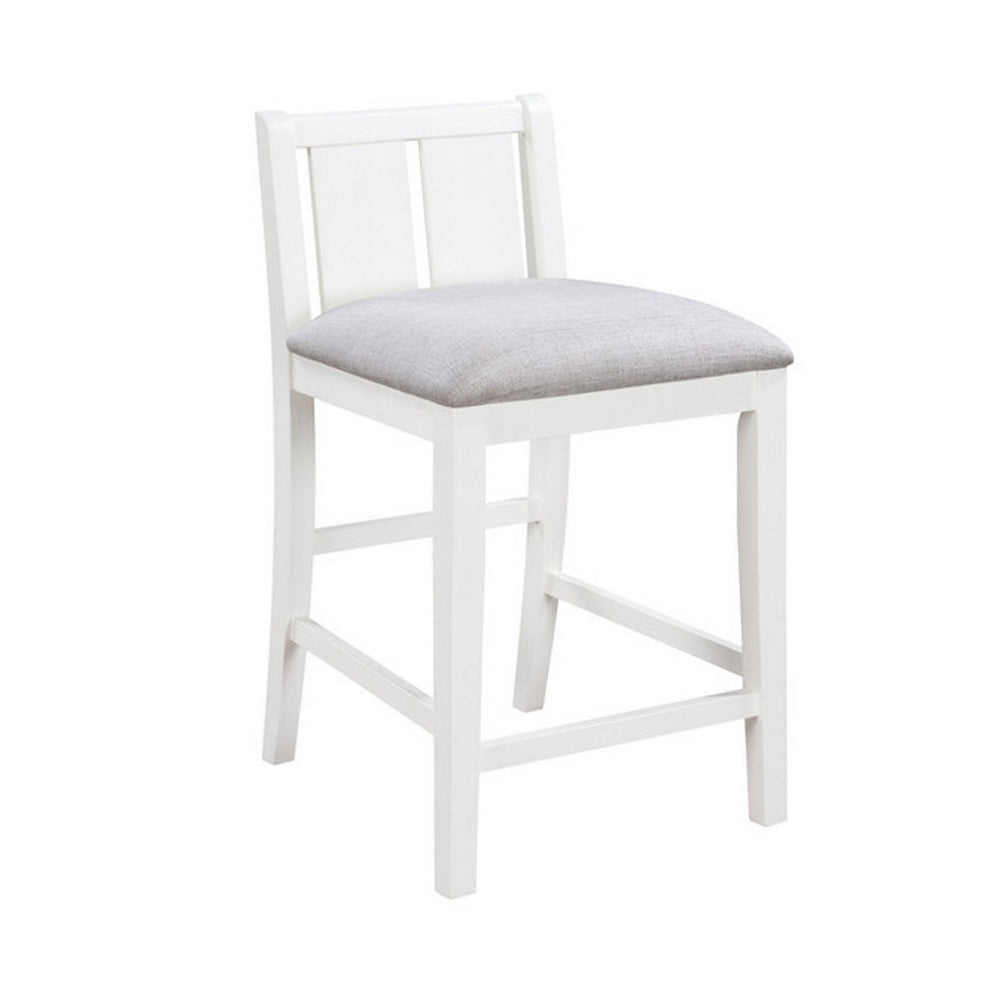 Benjara Ham 25 Inch Counter Height Chair Set of 2, Cream Fabric, White Wood Finish