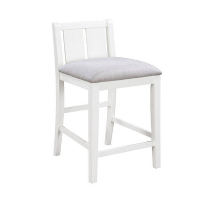 Benjara Ham 25 Inch Counter Height Chair Set of 2, Cream Fabric, White Wood Finish