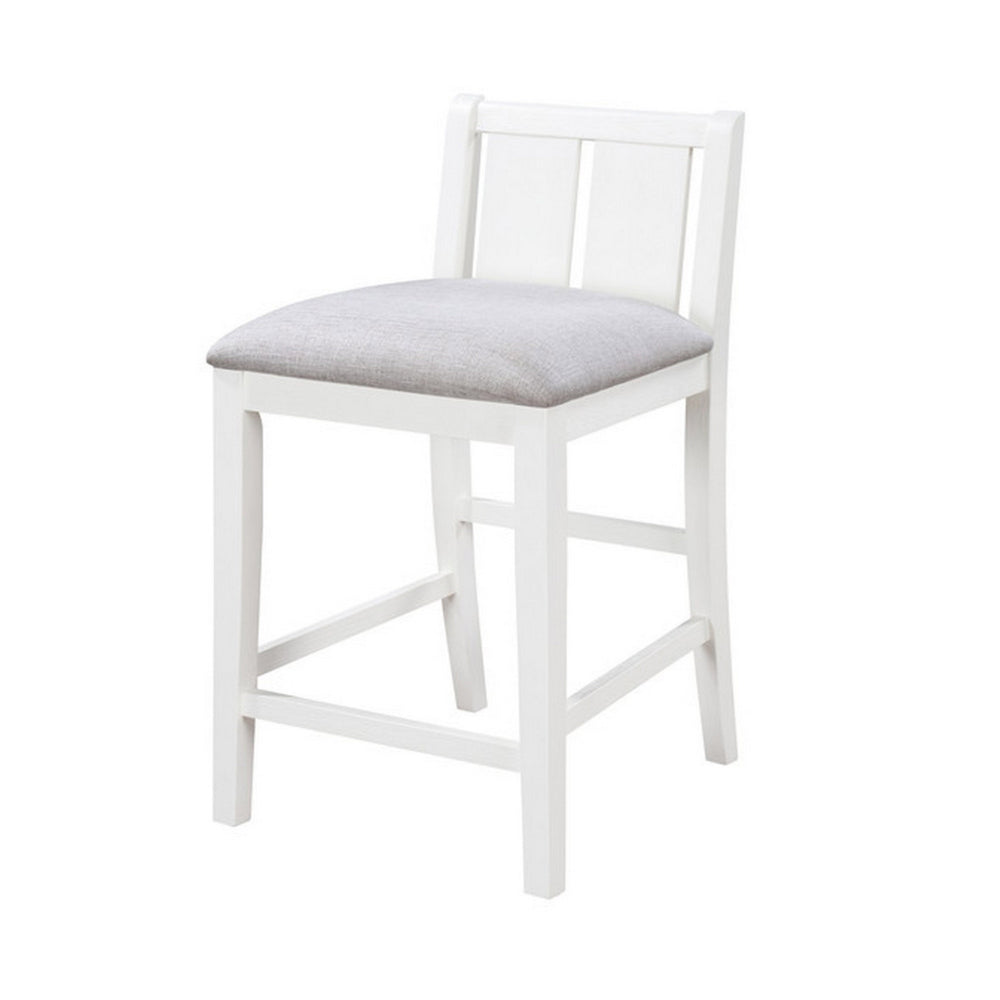 Benjara Ham 25 Inch Counter Height Chair Set of 2, Cream Fabric, White Wood Finish