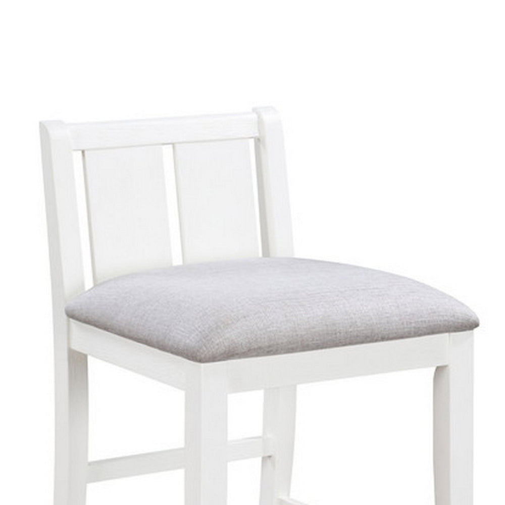 Benjara Ham 25 Inch Counter Height Chair Set of 2, Cream Fabric, White Wood Finish