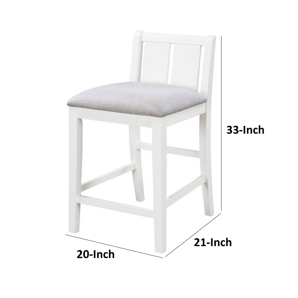 Benjara Ham 25 Inch Counter Height Chair Set of 2, Cream Fabric, White Wood Finish