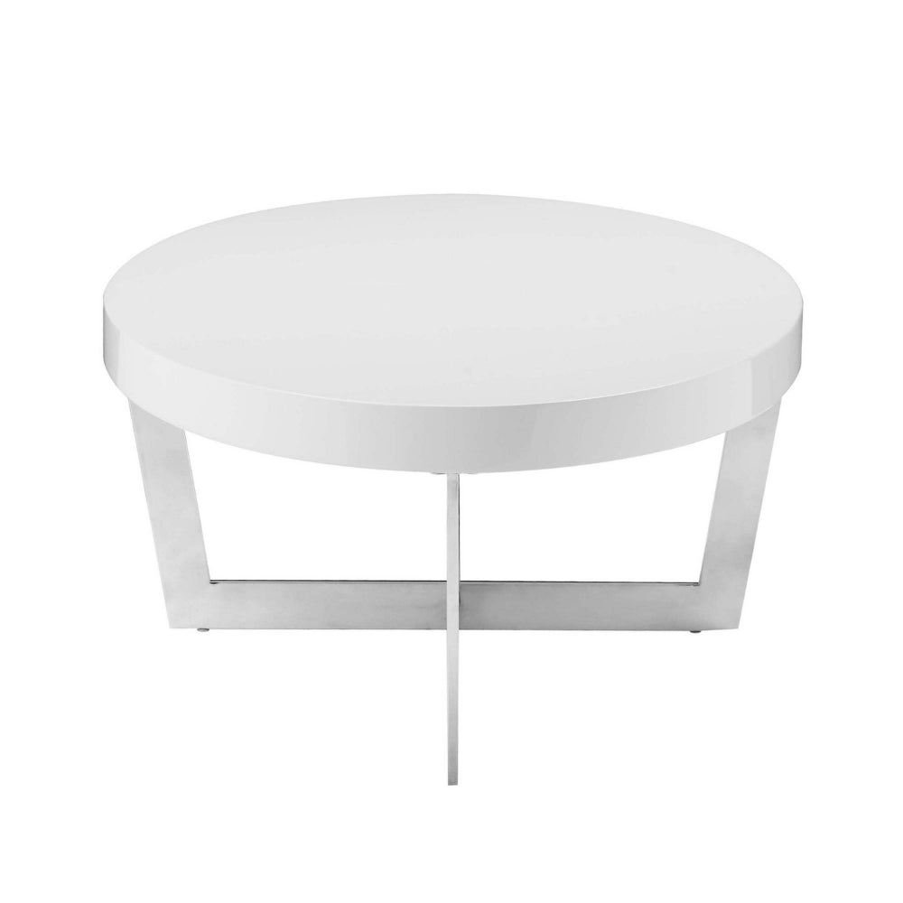 Benjara Tini 55 Inch Coffee Table, Oval Shaped Top, Metal Frame, White Finish