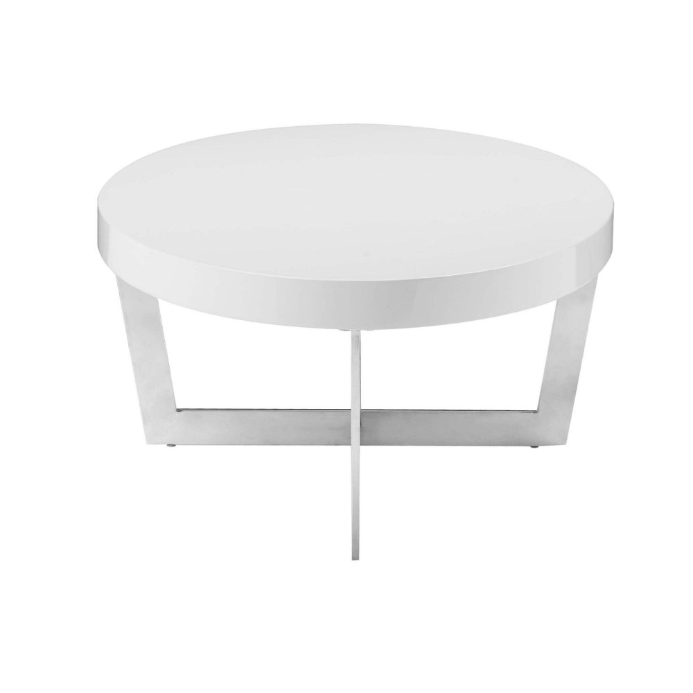 Benjara Tini 55 Inch Coffee Table, Oval Shaped Top, Metal Frame, White Finish