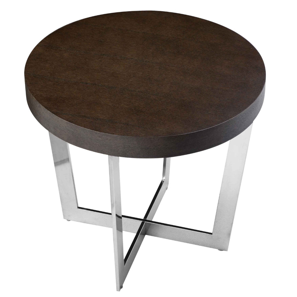 Benjara Tini 24 Inch Side End Table, Round Shaped Top, Metal Frame, Espresso Brown
