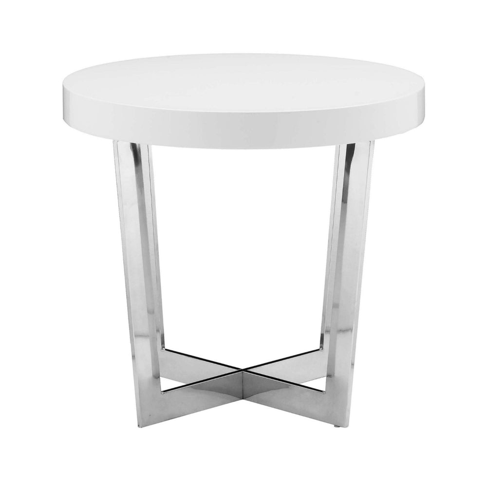 Benjara Tini 24 Inch Side End Table, Round Shaped Top, Metal Frame, White Finish