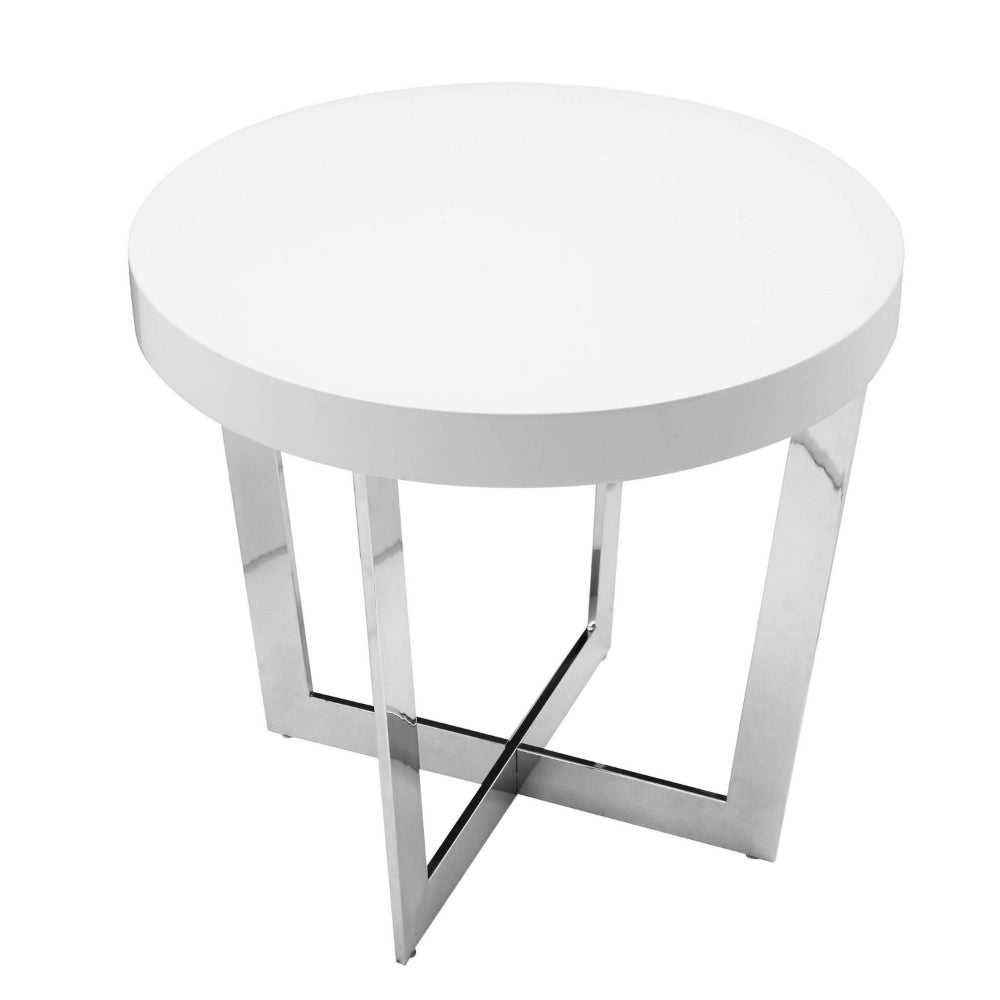 Benjara Tini 24 Inch Side End Table, Round Shaped Top, Metal Frame, White Finish