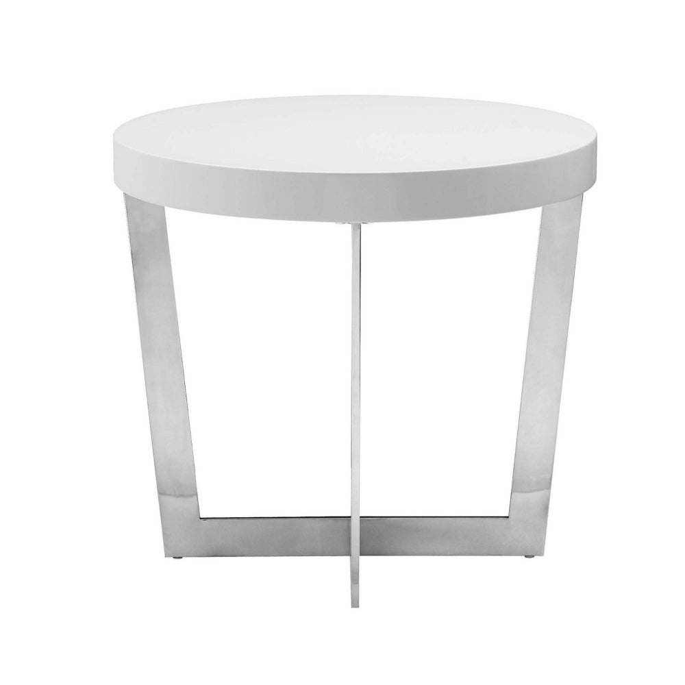 Benjara Tini 24 Inch Side End Table, Round Shaped Top, Metal Frame, White Finish
