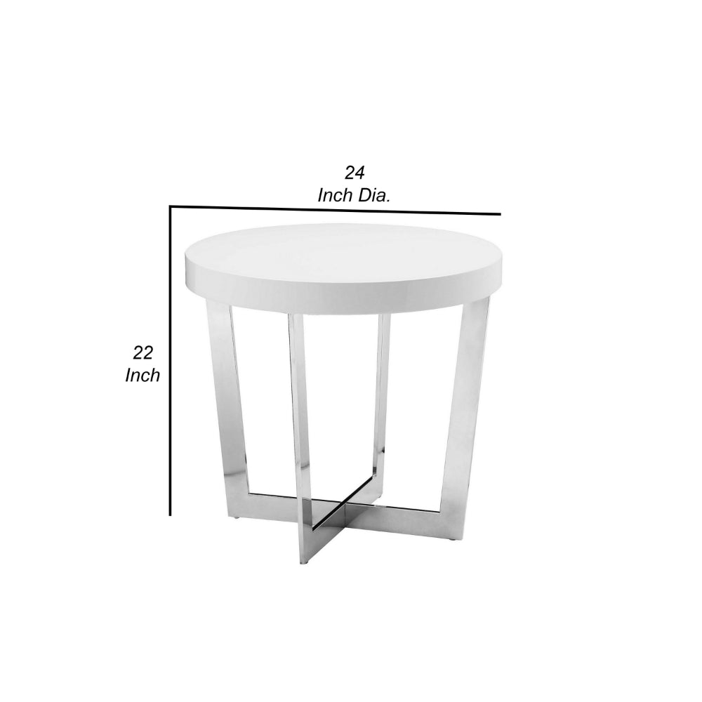 Benjara Tini 24 Inch Side End Table, Round Shaped Top, Metal Frame, White Finish
