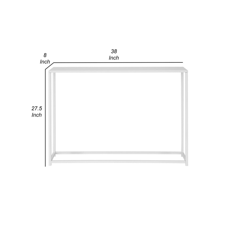 Benjara Eme 38 Inch Console Table, Rectangular Top, White Finish Metal Frame
