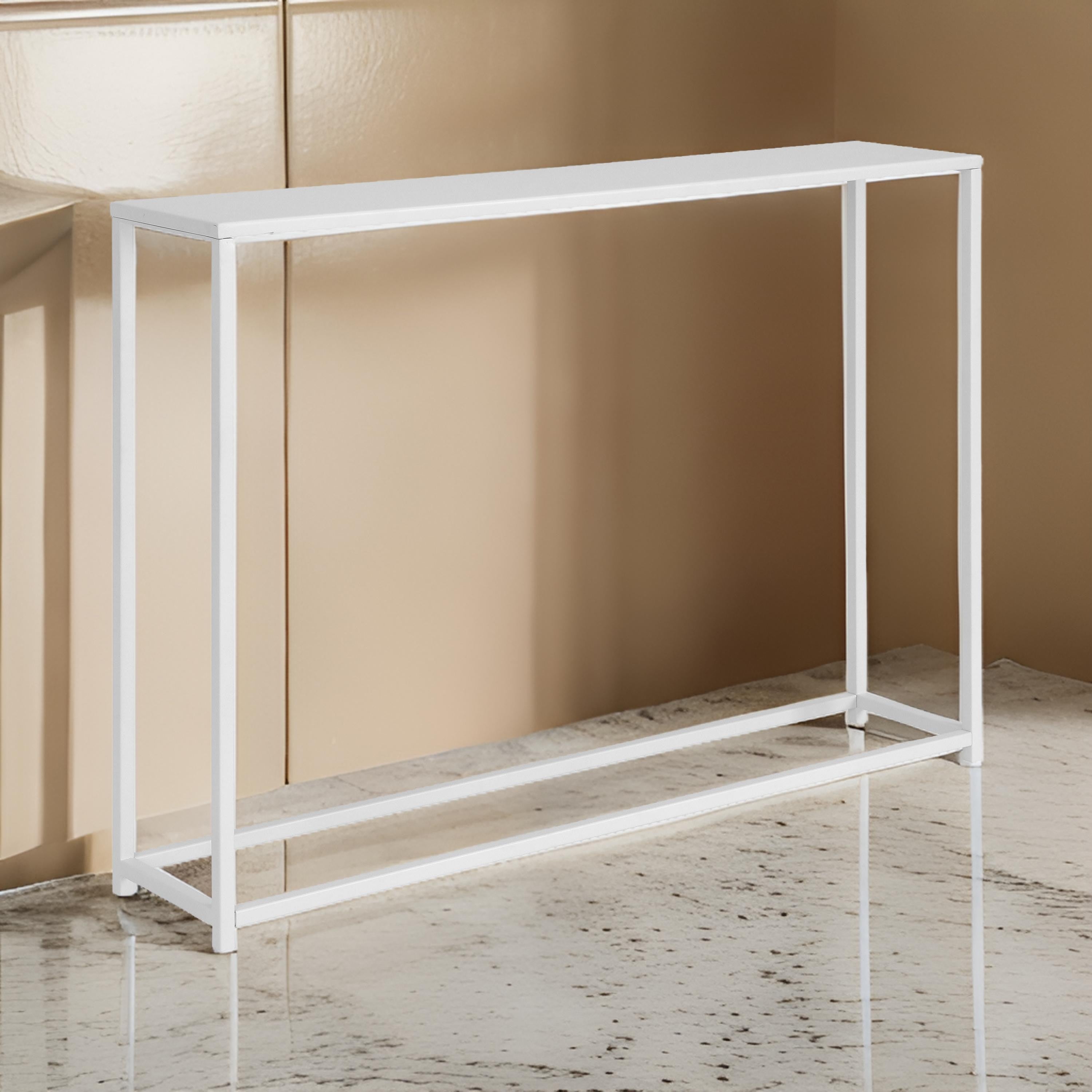 Benjara Eme 38 Inch Console Table, Rectangular Top, White Finish Metal Frame