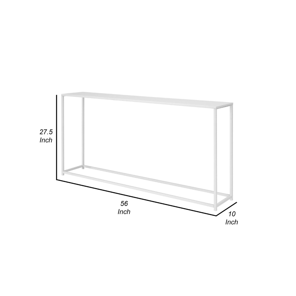 Benjara Eme 56 Inch Console Table, Rectangular Top, White Finish Metal Frame