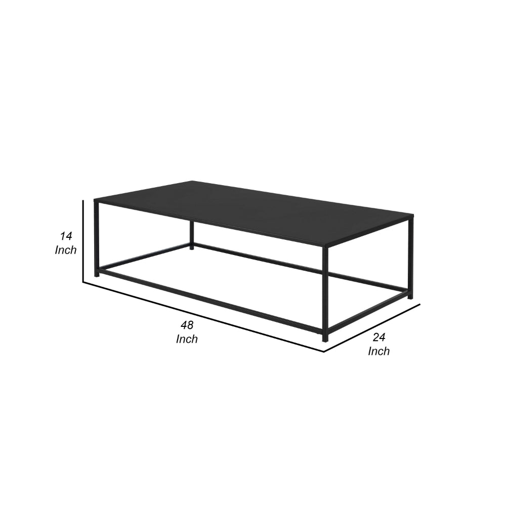 Benjara Eme 48 Inch Coffee Table, Rectangular Top, Black Finished Metal Frame