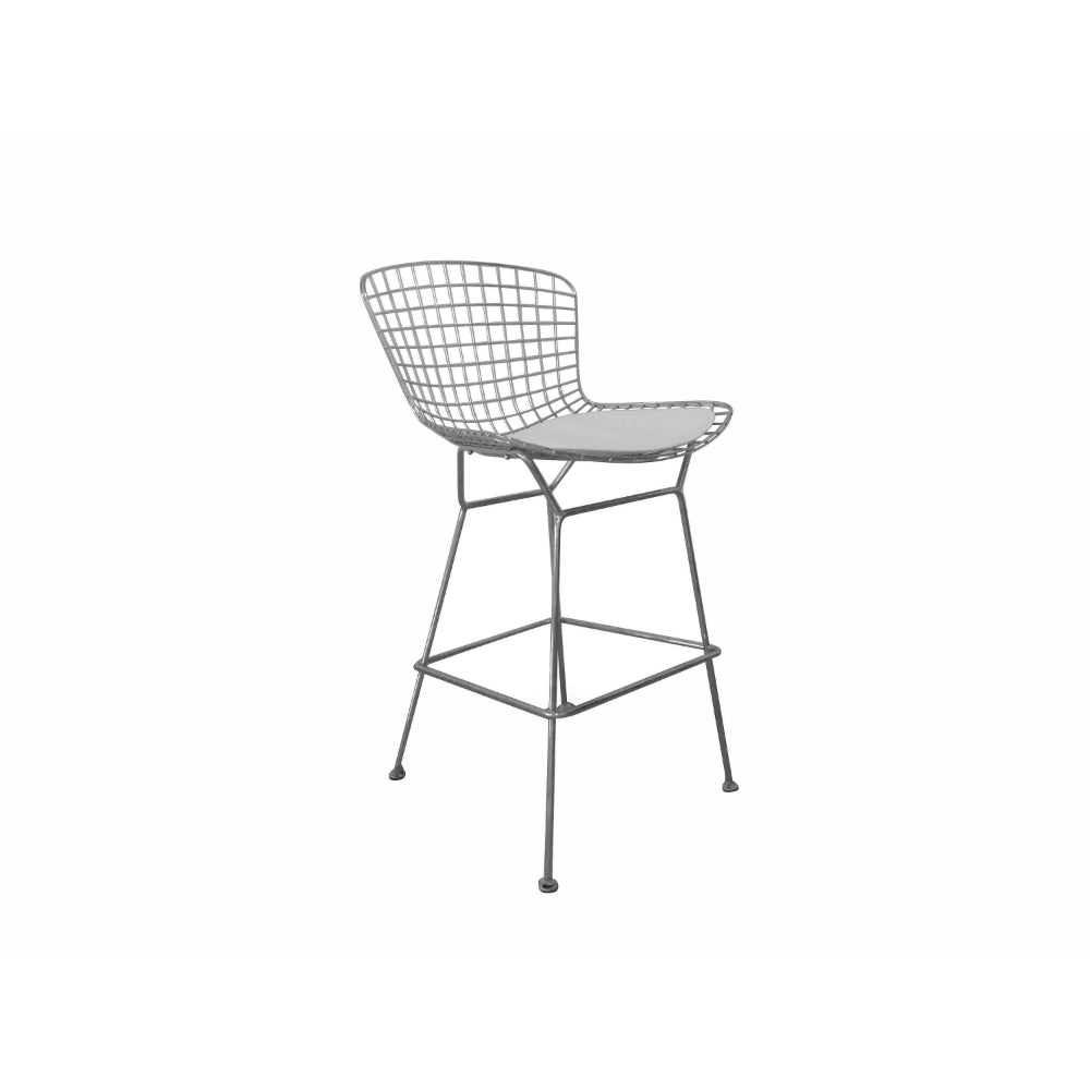 Benjara Hely 28 Inch Barstool Set of 2, Chrome Wire, Black, White Faux Leather Seat