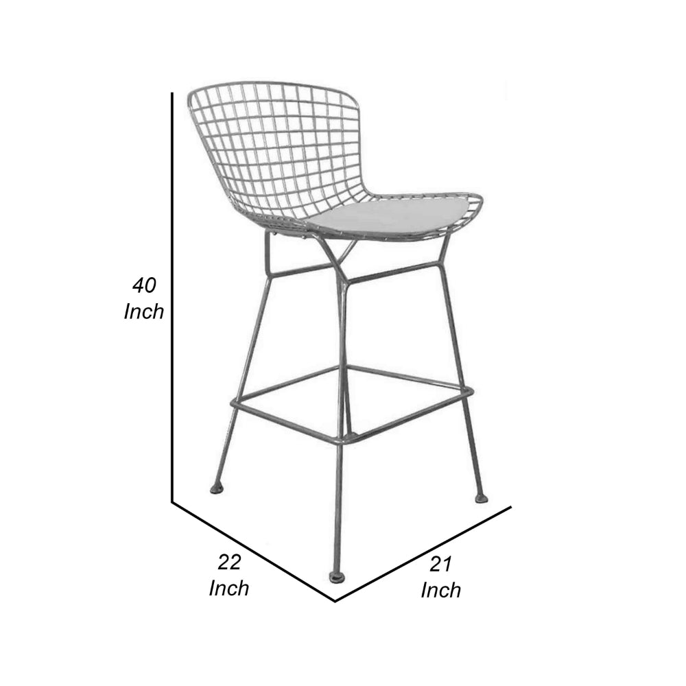 Benjara Hely 28 Inch Barstool Set of 2, Chrome Wire, Black, White Faux Leather Seat