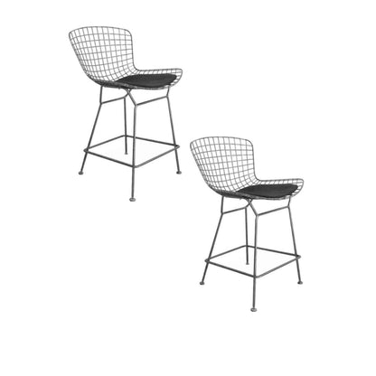 Benjara Hely 24 Inch Counter Stool Set of 2, Black White Faux Leather Seats