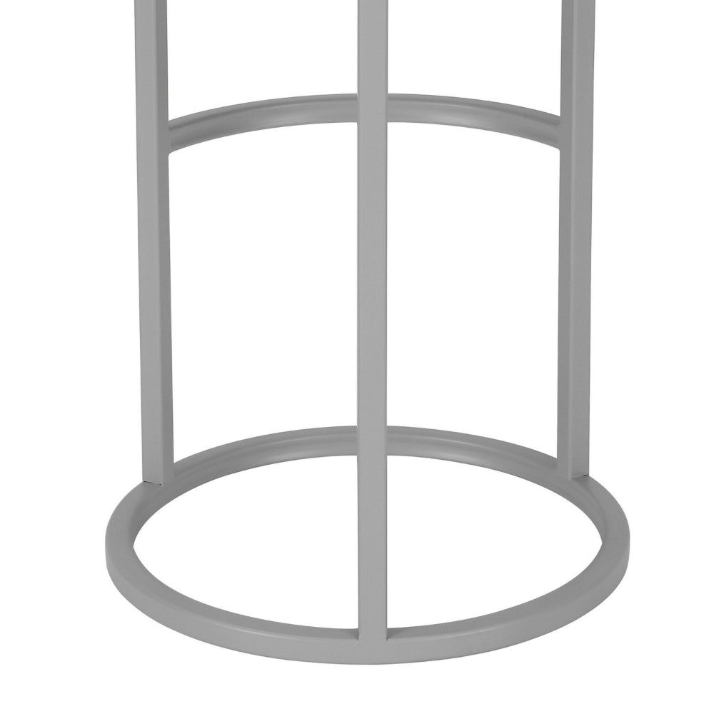 Benjara Tane 30 Inch Barstool, Round Gray Faux Leather Padded Seat, Gray Metal Base