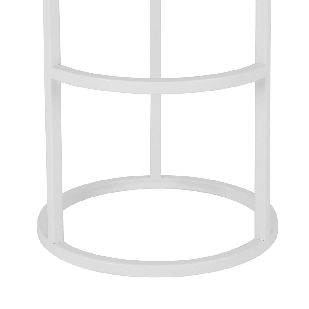 Benjara Tane 30 Inch Bar Stool, Round Padded Seat, White Faux Leather, Metal