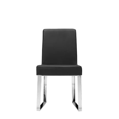 Benjara Ien 25 Inch Dining Chair Set of 2, Armless, Black Faux Leather, Chrome