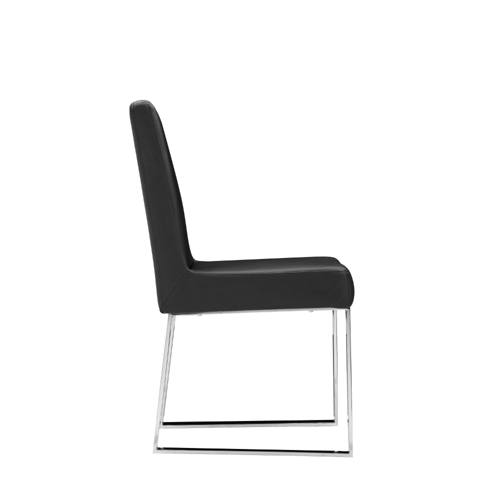 Benjara Ien 25 Inch Dining Chair Set of 2, Armless, Black Faux Leather, Chrome