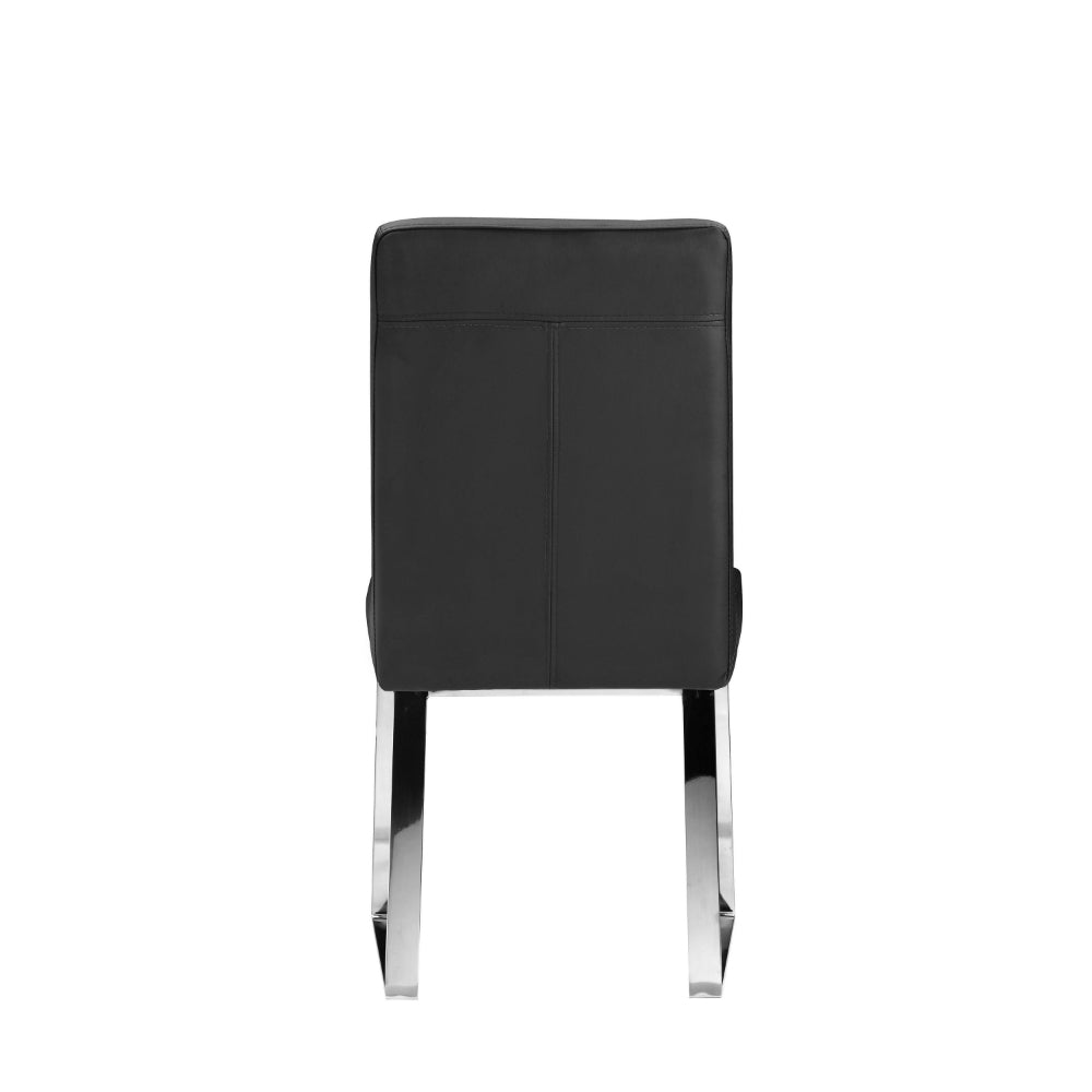Benjara Ien 25 Inch Dining Chair Set of 2, Armless, Black Faux Leather, Chrome