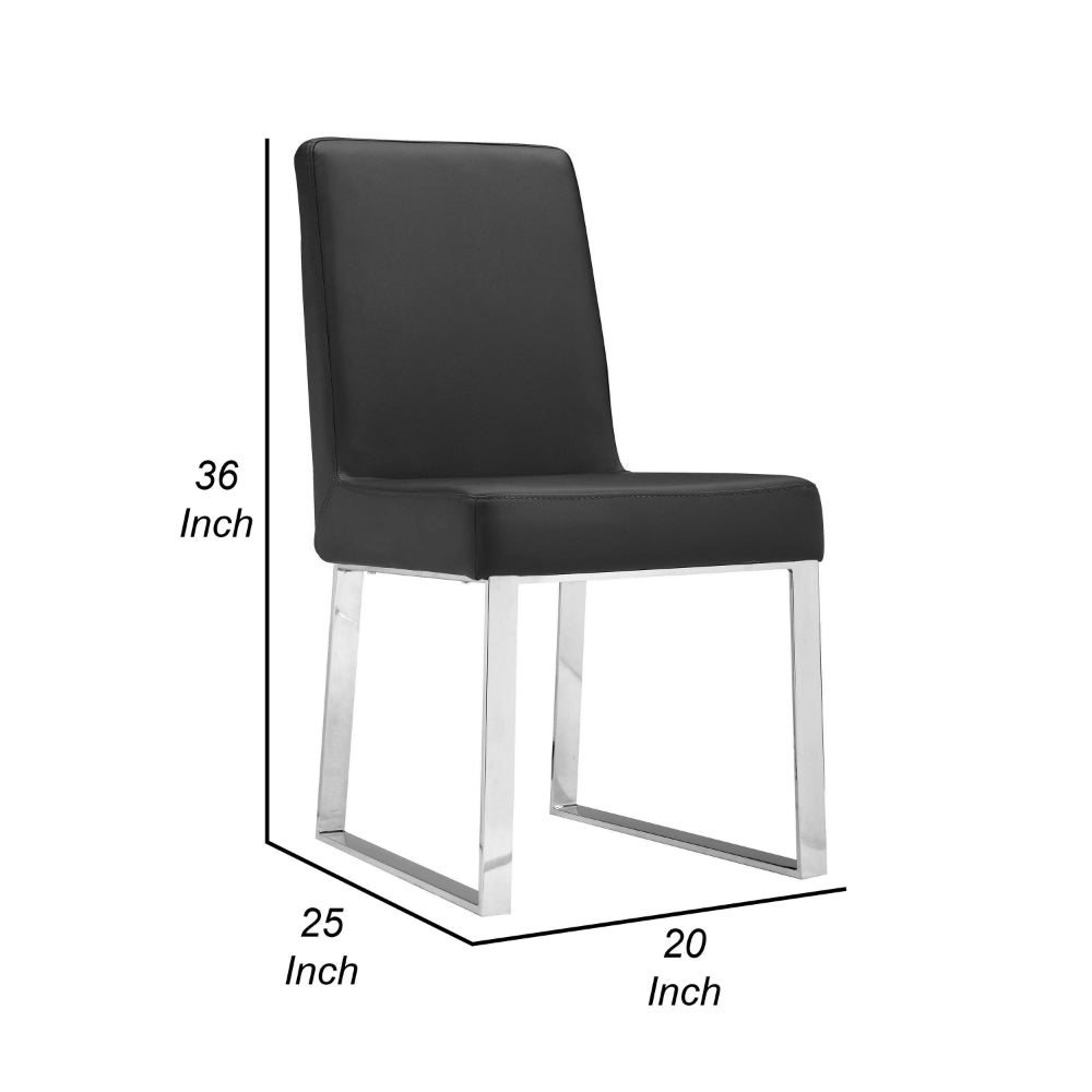Benjara Ien 25 Inch Dining Chair Set of 2, Armless, Black Faux Leather, Chrome