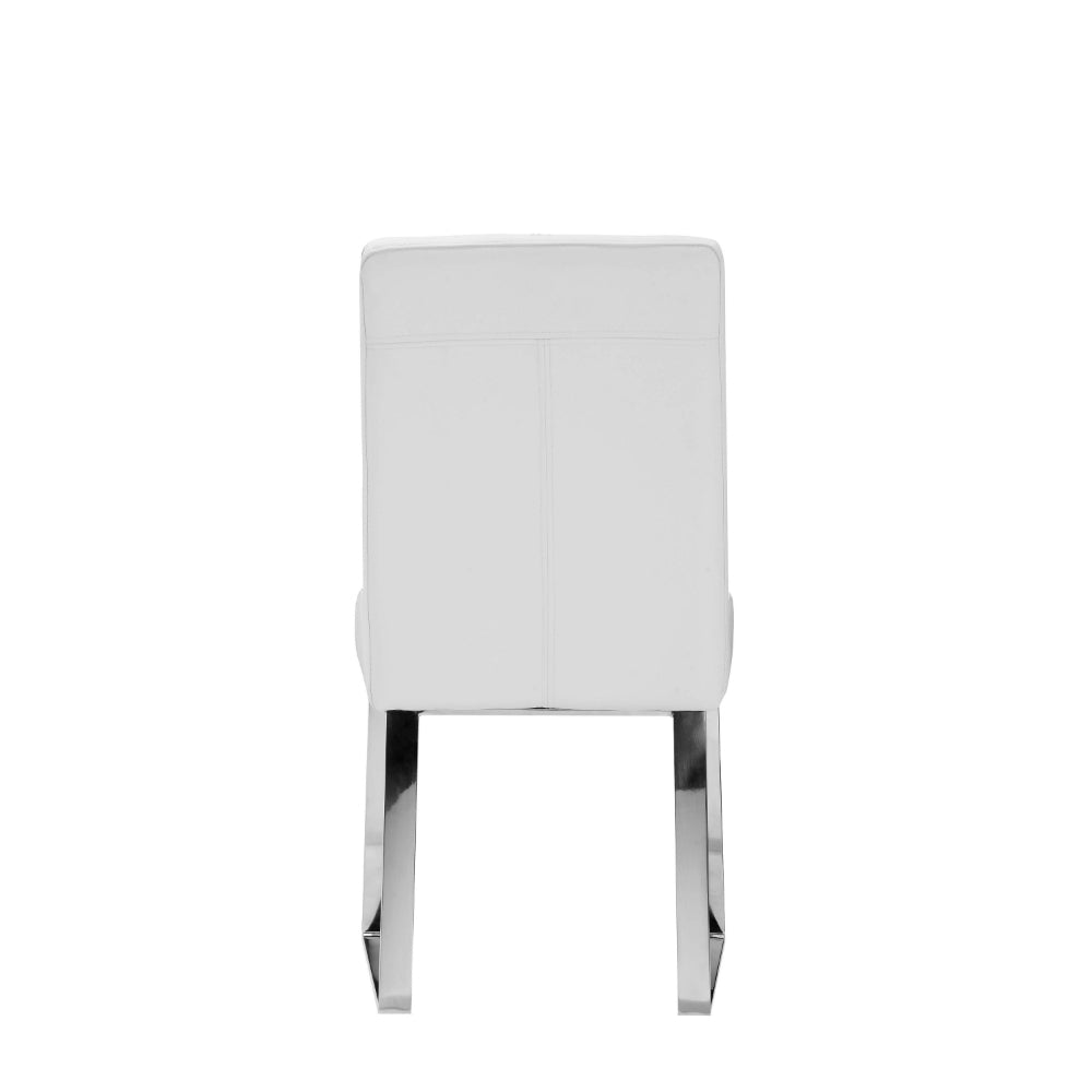 Benjara Ien 25 Inch Dining Chair Set of 2, Armless, White Faux Leather, Chrome