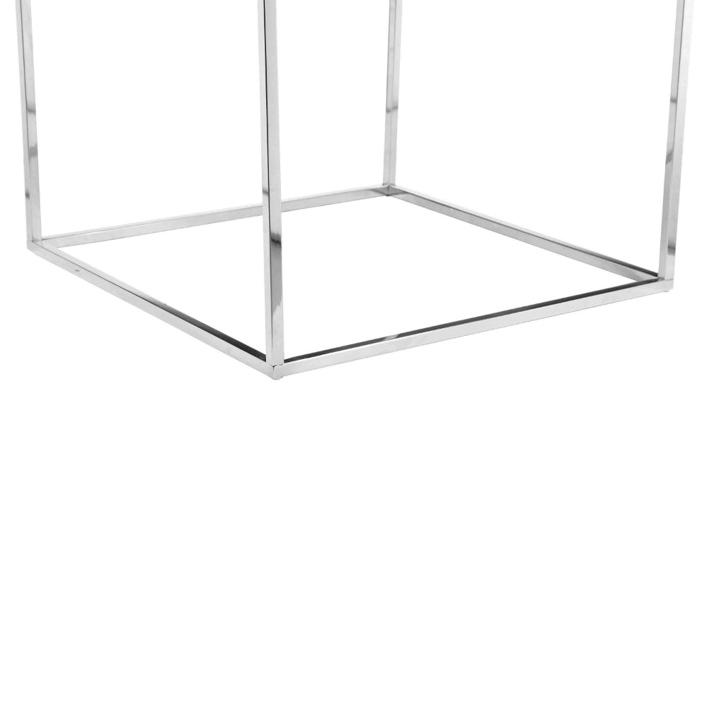 Benjara Zen 24 Inch Side End Table, Square, Polished Blue Top, Chrome Metal Finish
