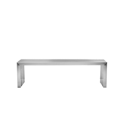 Benjara Namo 58 Inch Accent Bench, Sleek Modern Design, Rectangular, Chrome Metal