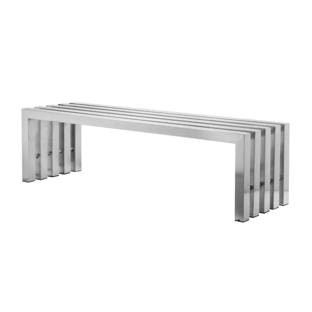 Benjara Namo 58 Inch Accent Bench, Sleek Modern Design, Rectangular, Chrome Metal
