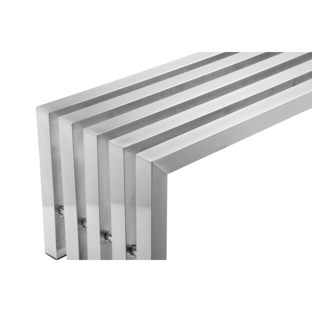 Benjara Namo 58 Inch Accent Bench, Sleek Modern Design, Rectangular, Chrome Metal