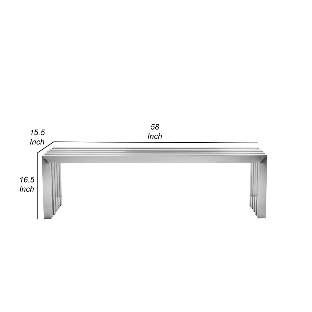 Benjara Namo 58 Inch Accent Bench, Sleek Modern Design, Rectangular, Chrome Metal