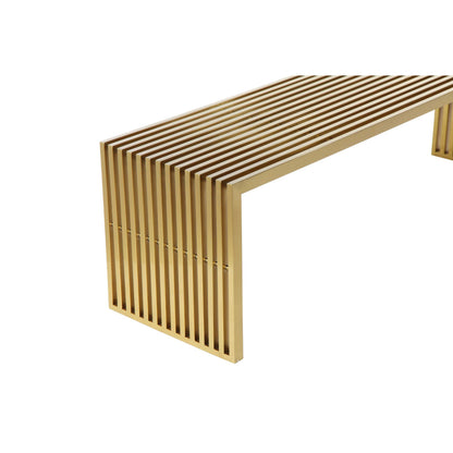Benjara Niki 55 Inch Accent Bench, Slatted, Rectangular, Luxurious Brushed Gold