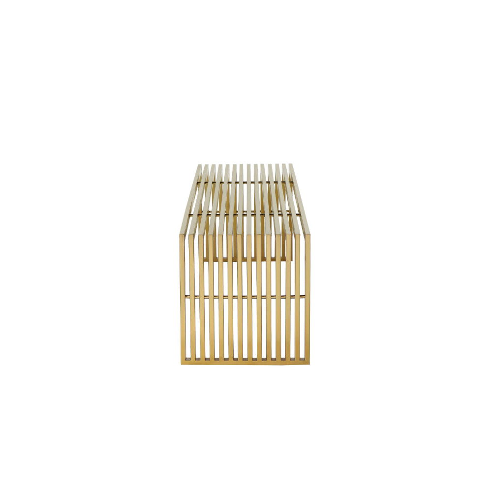 Benjara Niki 55 Inch Accent Bench, Slatted, Rectangular, Luxurious Brushed Gold