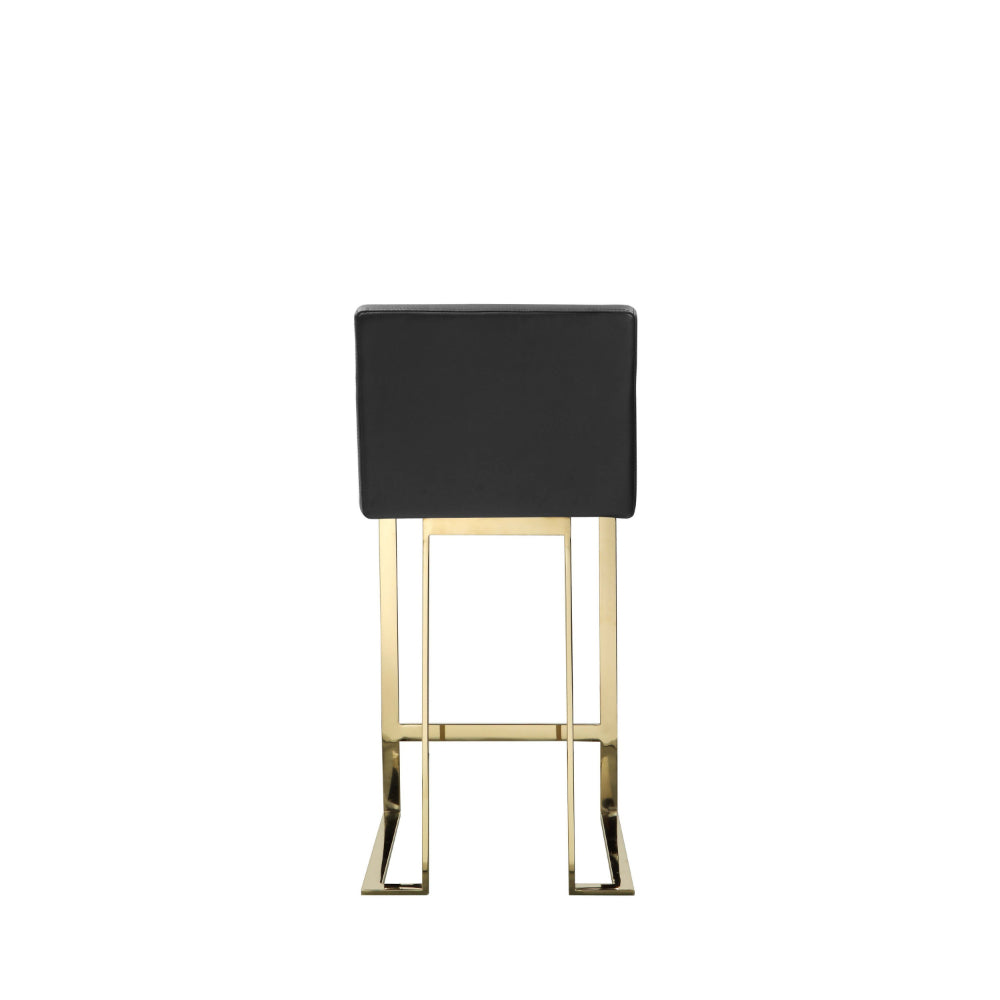 Benjara Boly 26 Inch Counter Height Chair, Black Faux Leather Seat, Gold Cantilever