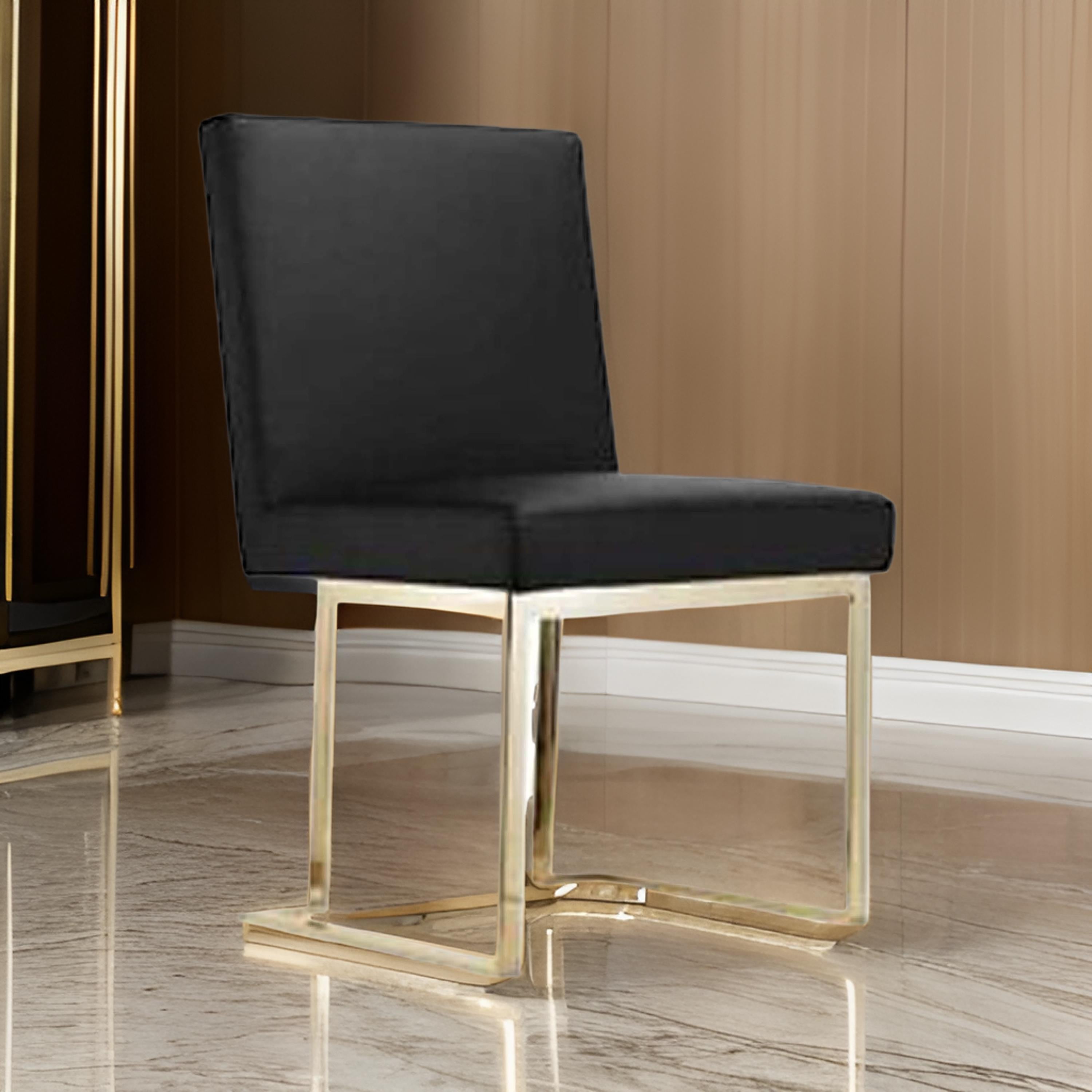 Benjara Boly 26 Inch Counter Height Chair, Black Faux Leather Seat, Gold Cantilever