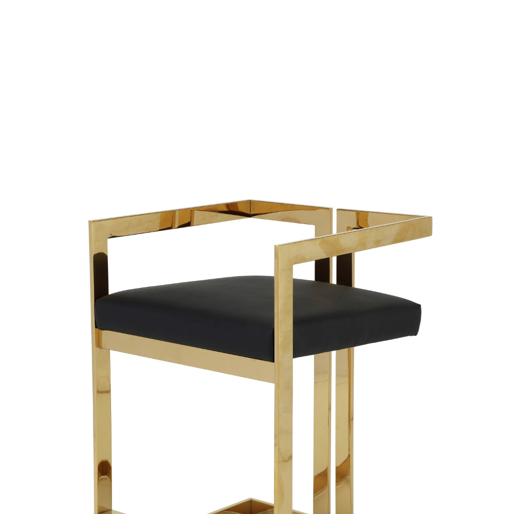 Benjara Suki 26 Inch Counter Height Chair, Black Faux Leather, Gold Cantilever Base