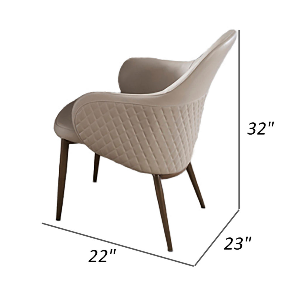 Benjara Liy 26 Inch Dining Chair Set of 2, Curved Padded, Tufted Beige Faux Leather