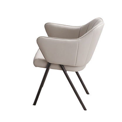 Benjara Sem 24 Inch Dining Chair Set of 2, Curved Padded, Tufted Taupe Faux Leather