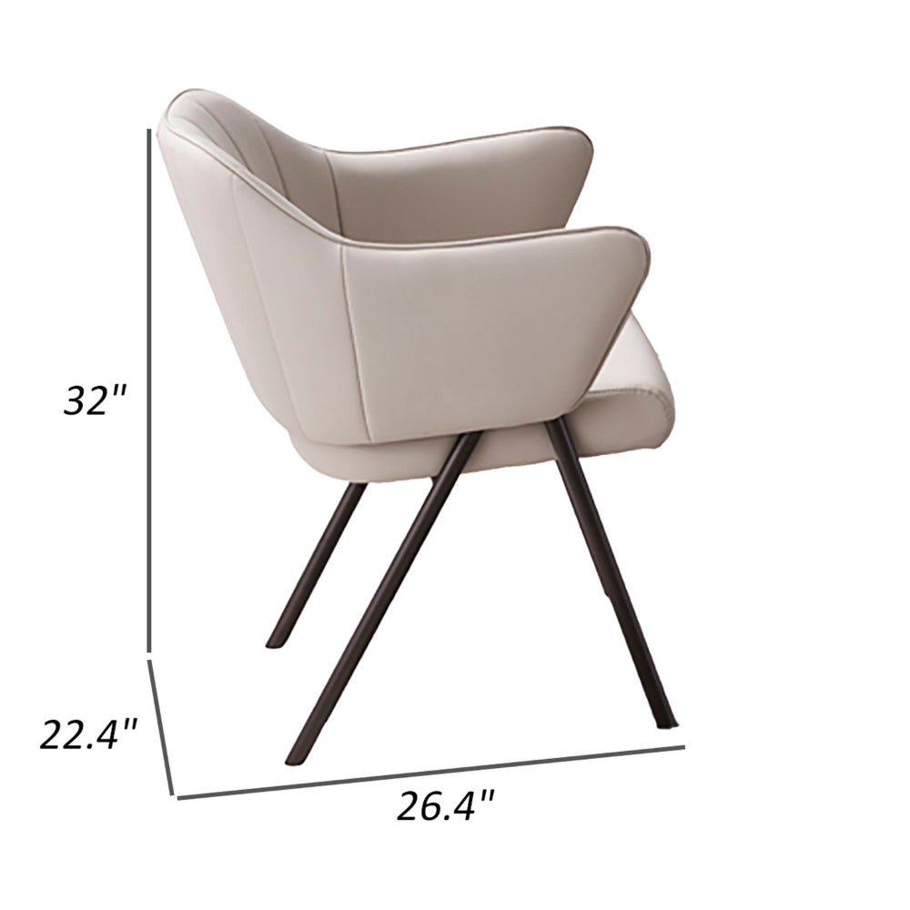 Benjara Sem 24 Inch Dining Chair Set of 2, Curved Padded, Tufted Taupe Faux Leather