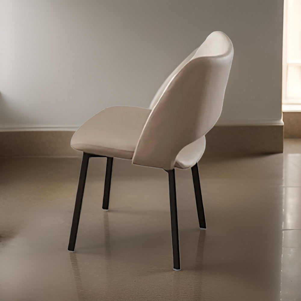Benjara Hem 22 Inch Dining Chair Set of 2, Beige Faux Leather, Armless Open Back