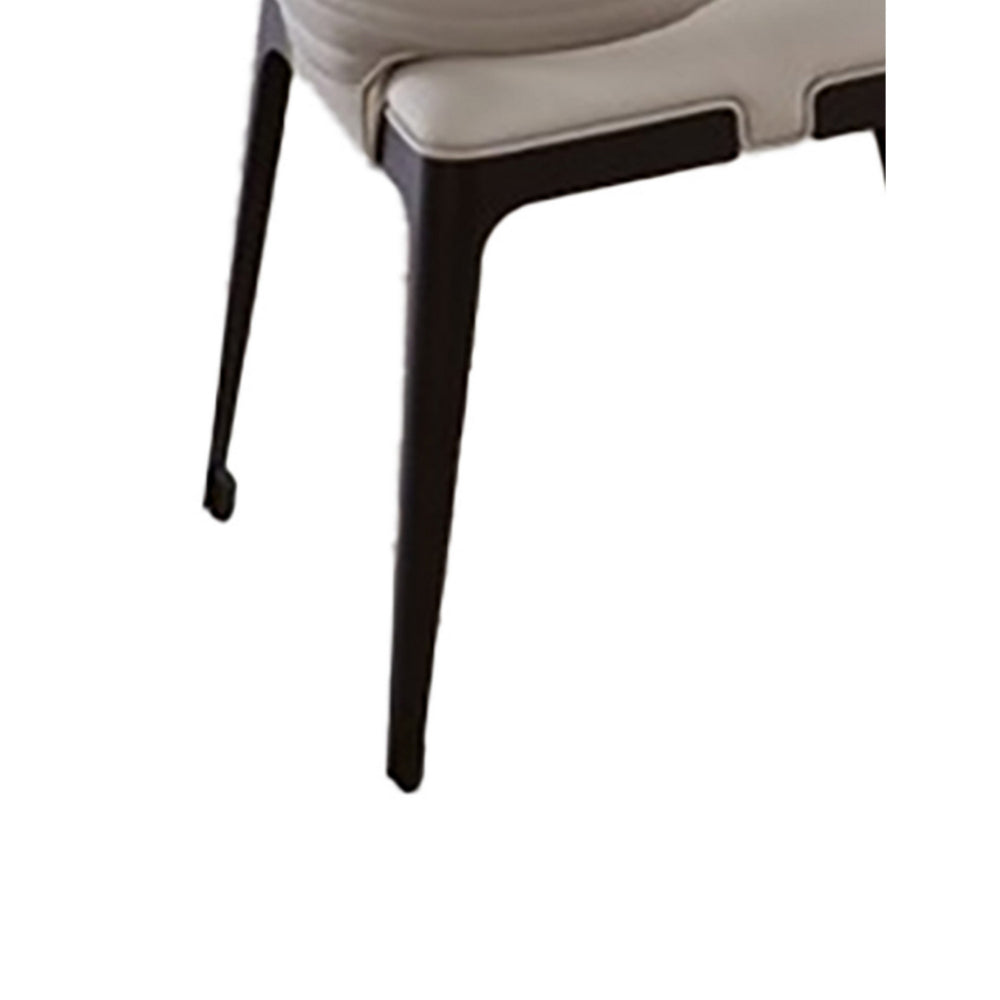 Benjara Ahm 23 Inch Dining Chair Set of 2, Curved Padded, Beige Faux Leather