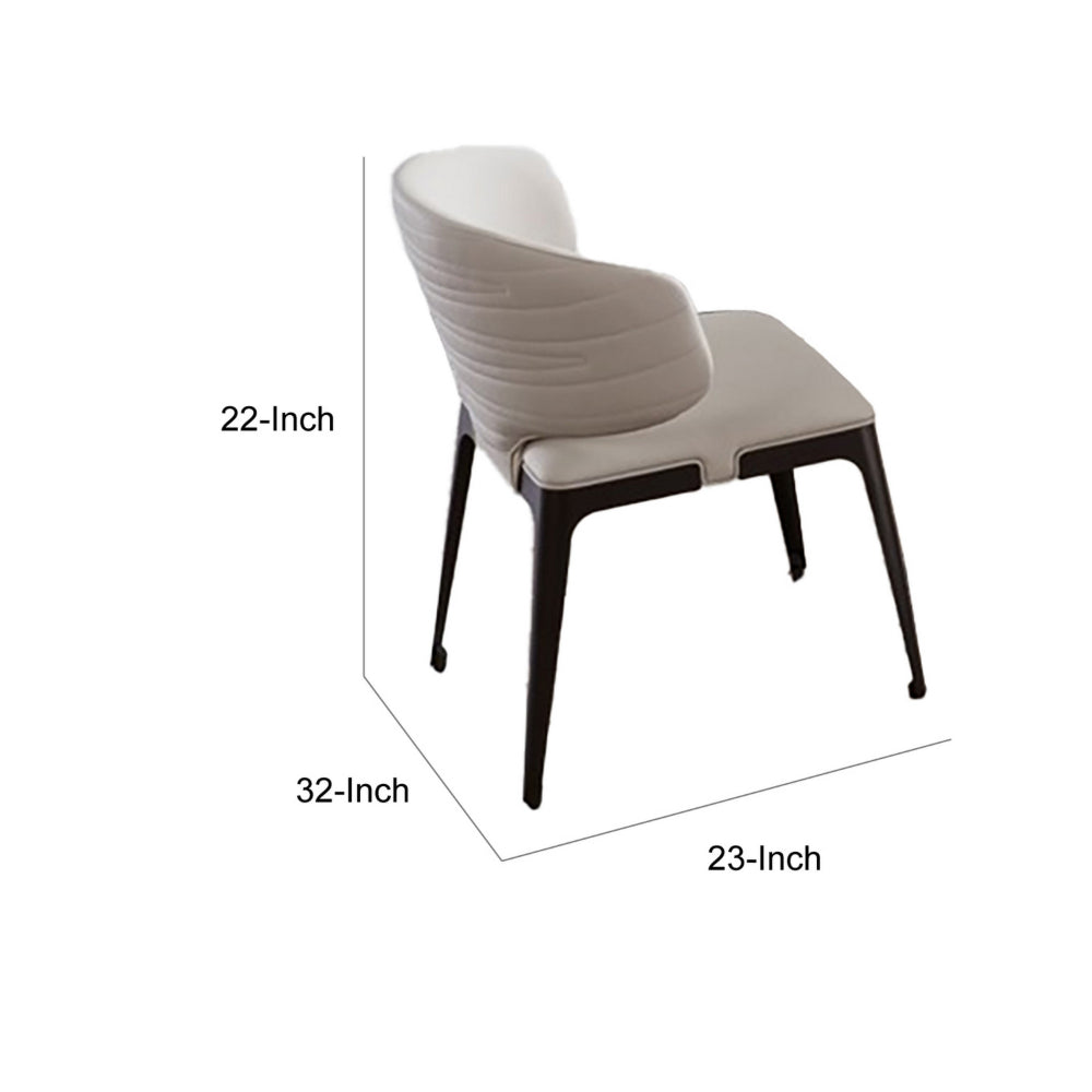 Benjara Ahm 23 Inch Dining Chair Set of 2, Curved Padded, Beige Faux Leather