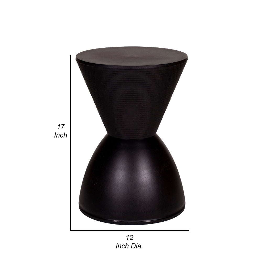 Benjara Hillary 17 Inch Side Table, Indoor Outdoor, Hourglass Shape, Black Finish
